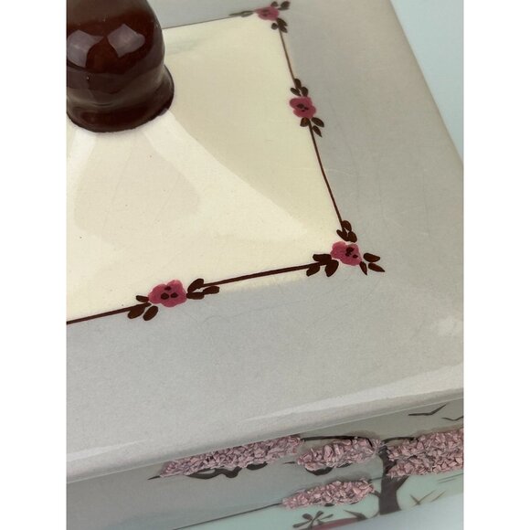 Weil Ware Oriental Cherry Blossom Ceramic Lidded Trinket Box Square Flaws READ - Picture 6 of 16